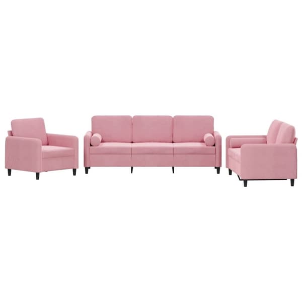Soffgrupp med dynor 3 delar rosa sammet