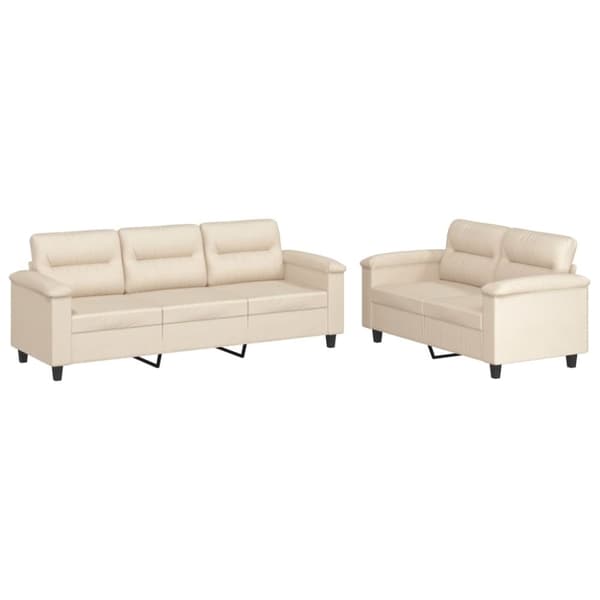 Soffgrupp med kuddar 2 delar beige mikrofibertyg