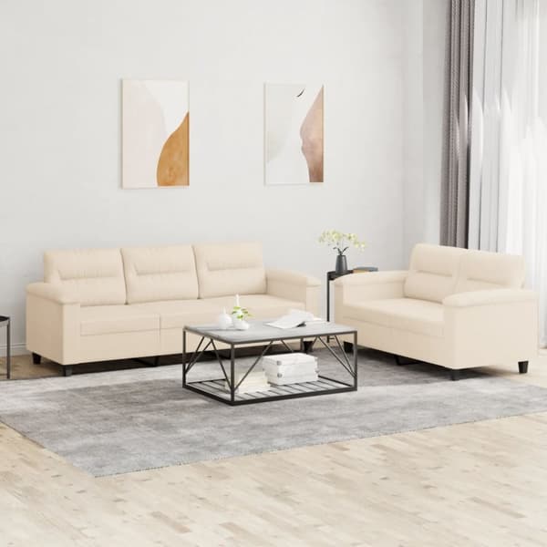 Soffgrupp med kuddar 2 delar beige mikrofibertyg