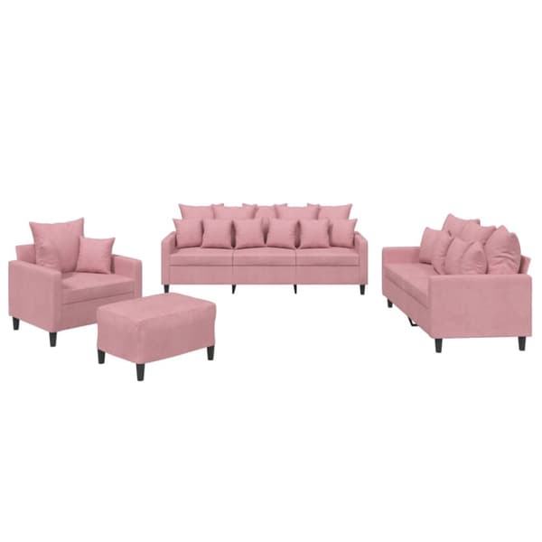 Soffgrupp med dynor 4 delar rosa sammet