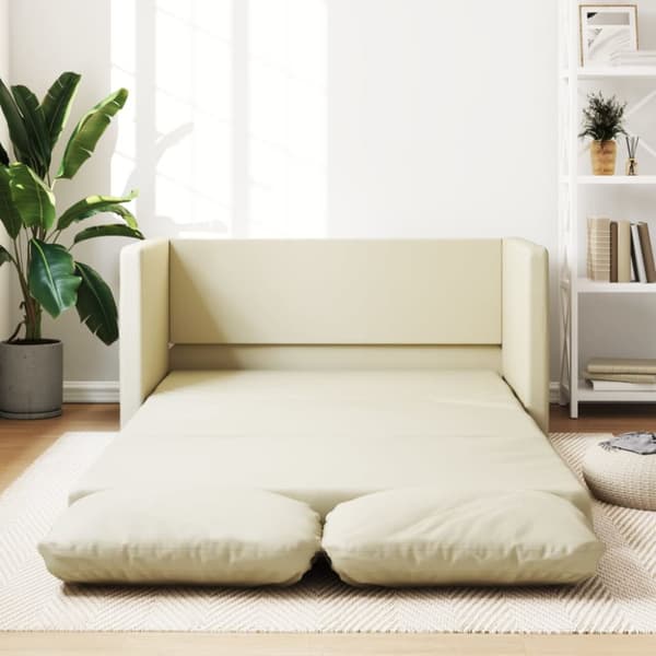 Golvbäddsoffa 2-i-1 gräddvit 112x174x55 cm konstläder