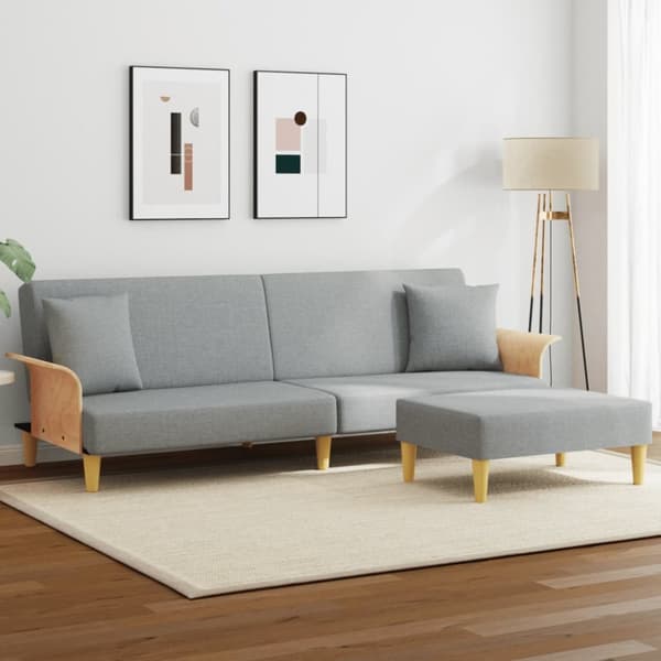 Bäddsoffa 2-sits med kuddar och fotpall ljusgrå sammet