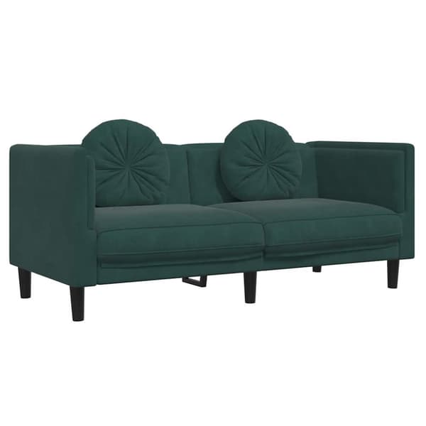 Soffa med kuddar 2-sits mörkgrön sammet