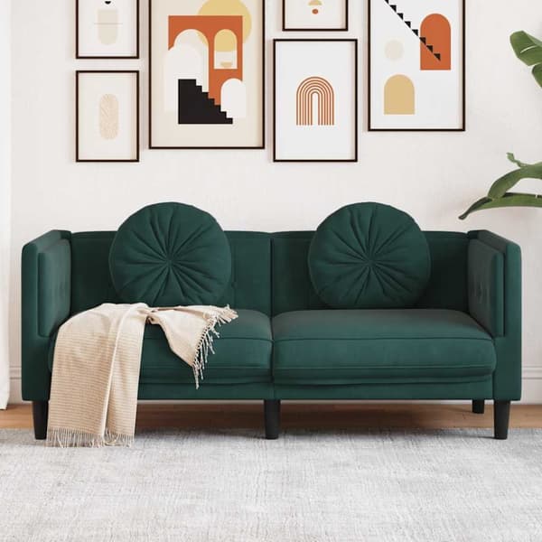 Soffa med kuddar 2-sits mörkgrön sammet