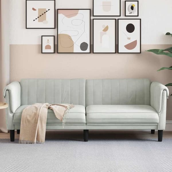 Soffa 3-sits ljusgrå sammet