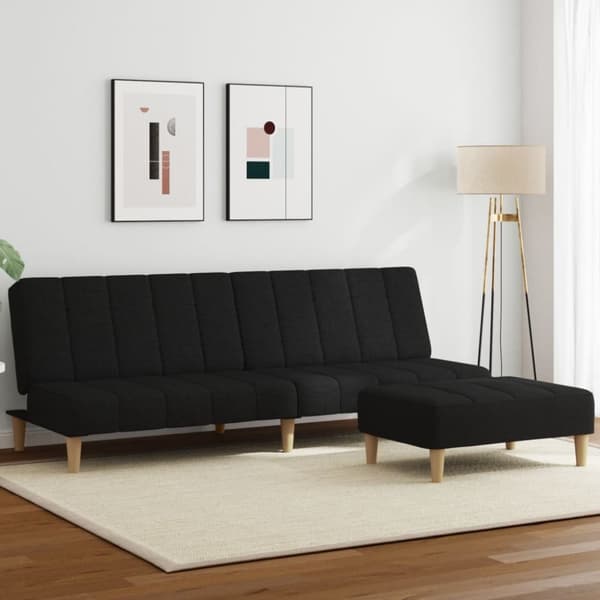 Bäddsoffa 2-sits med fotpall svart tyg