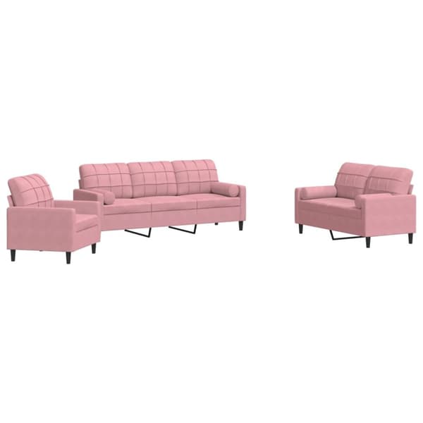 Soffgrupp med dynor och bolster 3 delar rosa sammet