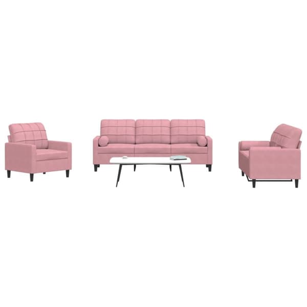 Soffgrupp med dynor och bolster 3 delar rosa sammet