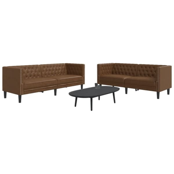 Soffgrupp chesterfield 2 delar brun konstmocka