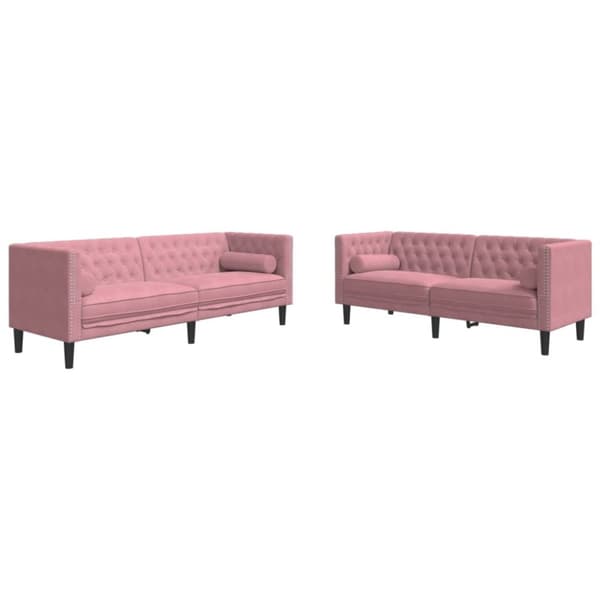 Soffgrupp chesterfield 2 delar bolsterkuddar rosa sammet