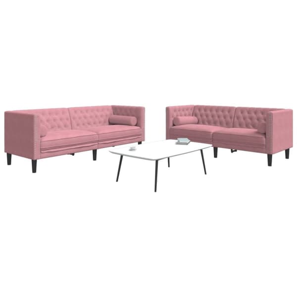 Soffgrupp chesterfield 2 delar bolsterkuddar rosa sammet
