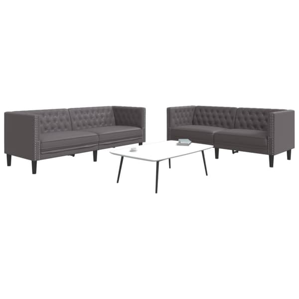Soffgrupp chesterfield 2 delar grå konstläder