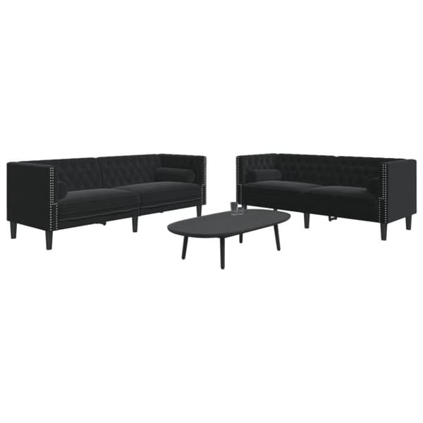 Soffgrupp chesterfield 2 delar bolsterkuddar svart sammet