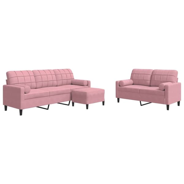 Soffgrupp med dynor och bolster 3 delar rosa sammet