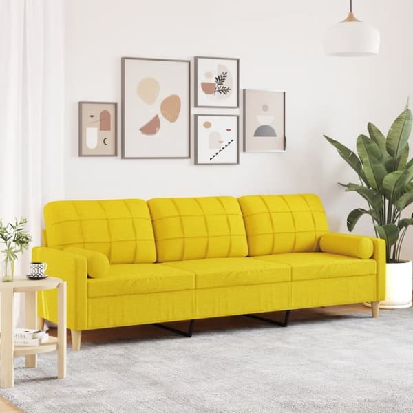 3-sitssoffa med prydnadskuddar ljusgul 210 cm tyg