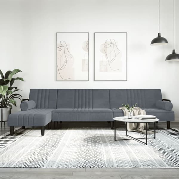 L-formad bäddsoffa mörkgrå 260x140x70 cm sammet