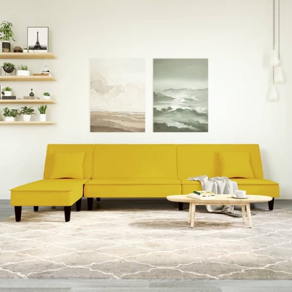 L-formad bäddsoffa gul 255x140x70 cm sammet