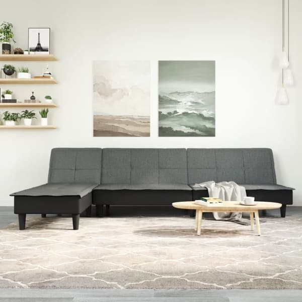 L-formad soffa mörkgrå 255x140x70 cm tyg