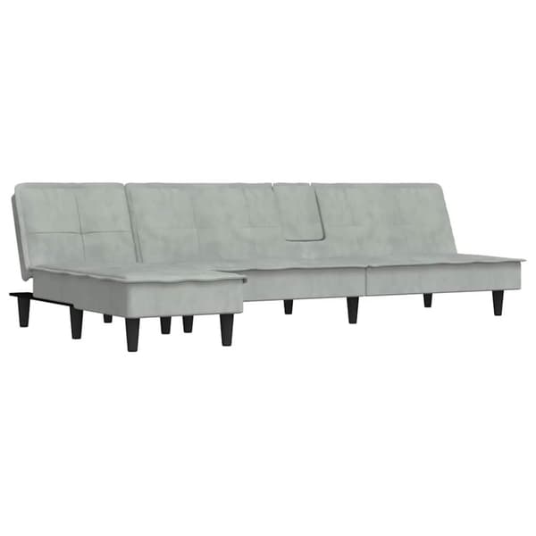 L-formad bäddsoffa ljusgrå 255x140x70 cm sammet