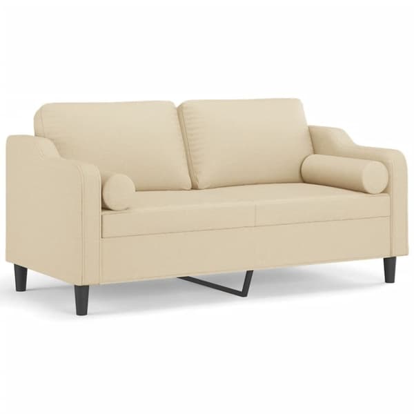 2-sits soffa med prydnadskuddar gräddvit 140 cm tyg