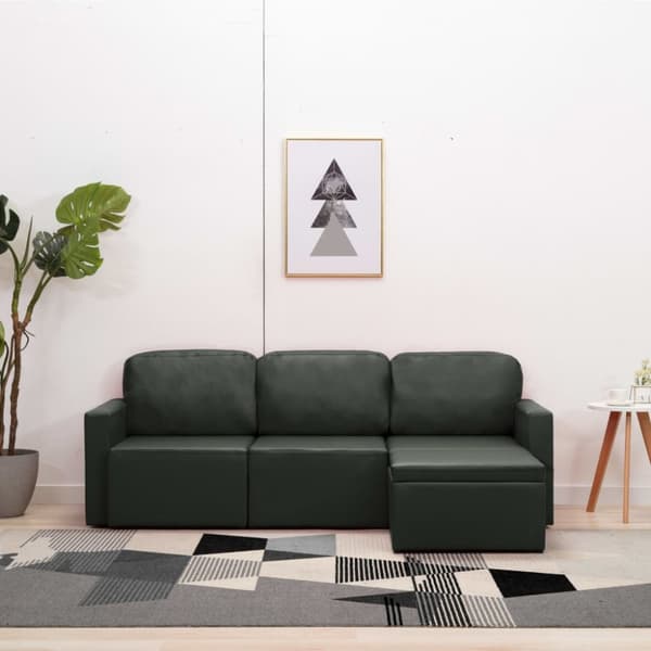 Bäddsoffa modulär 3-sits grå konstläder