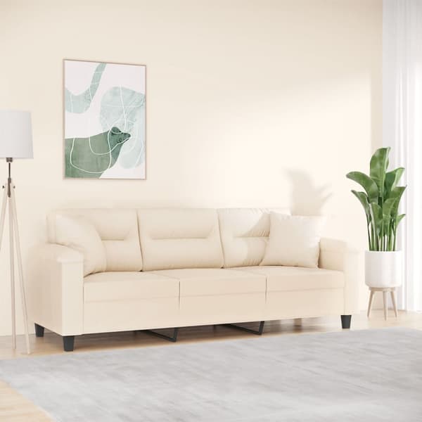 3-sitssoffa med prydnadskuddar beige 180 cm mikrofibertyg