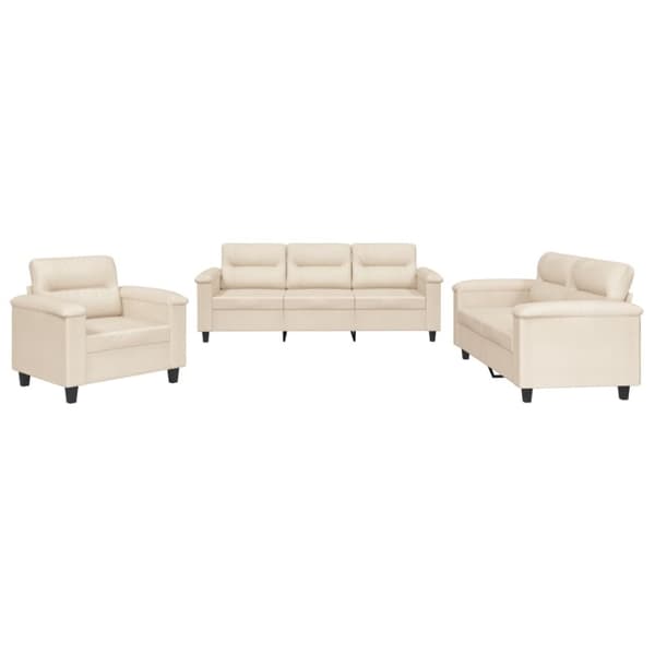 Soffgrupp med kuddar 3 delar beige mikrofibertyg