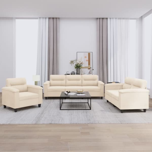Soffgrupp med kuddar 3 delar beige mikrofibertyg