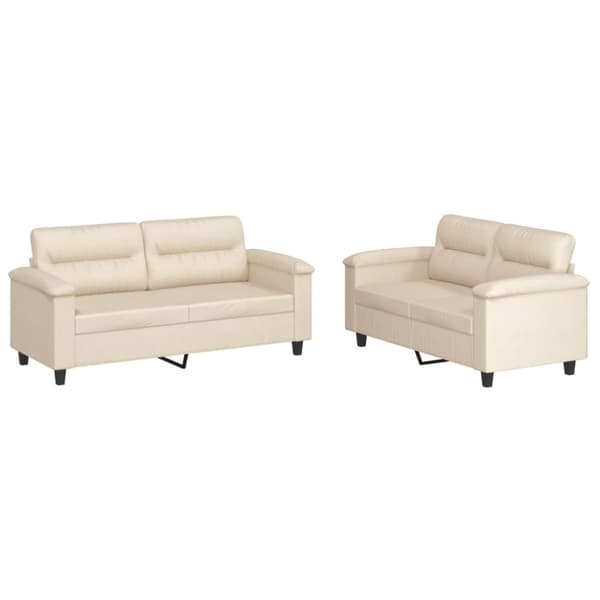 Soffgrupp med kuddar 2 delar beige mikrofibertyg