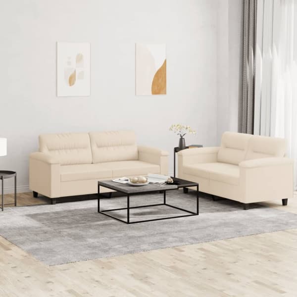 Soffgrupp med kuddar 2 delar beige mikrofibertyg