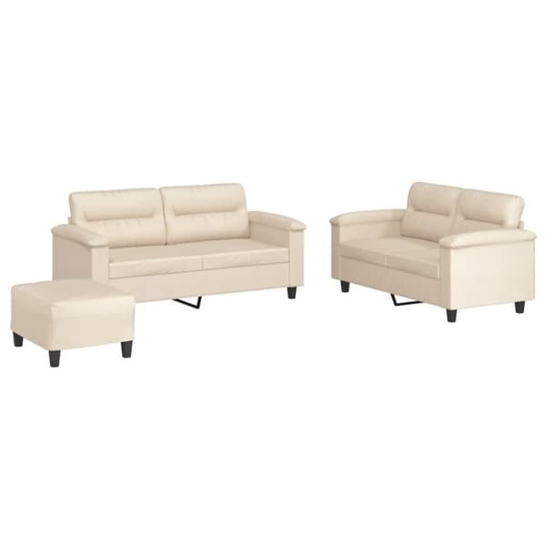 Soffgrupp med kuddar 3 delar beige mikrofibertyg