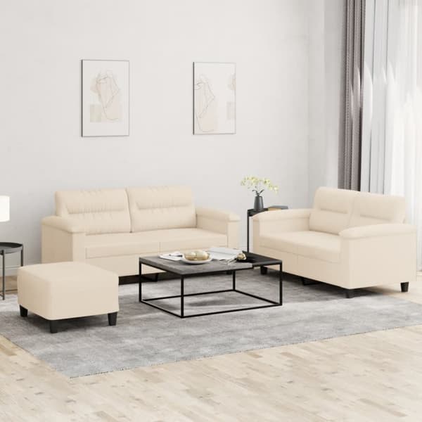 Soffgrupp med kuddar 3 delar beige mikrofibertyg