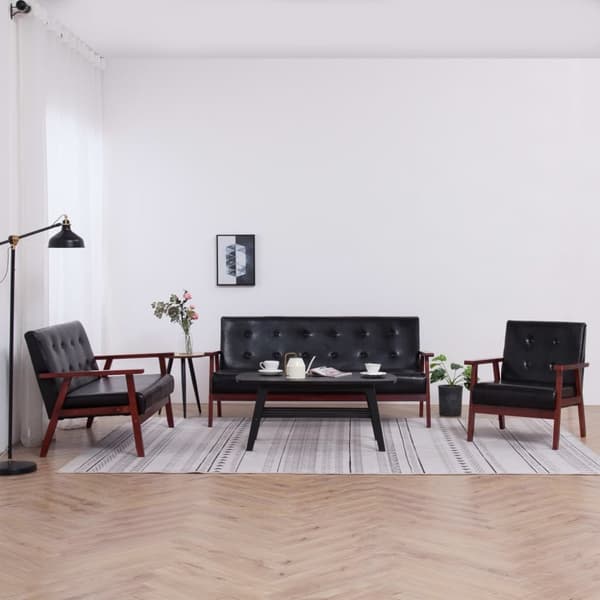 Soffgrupp 3 delar svart konstläder