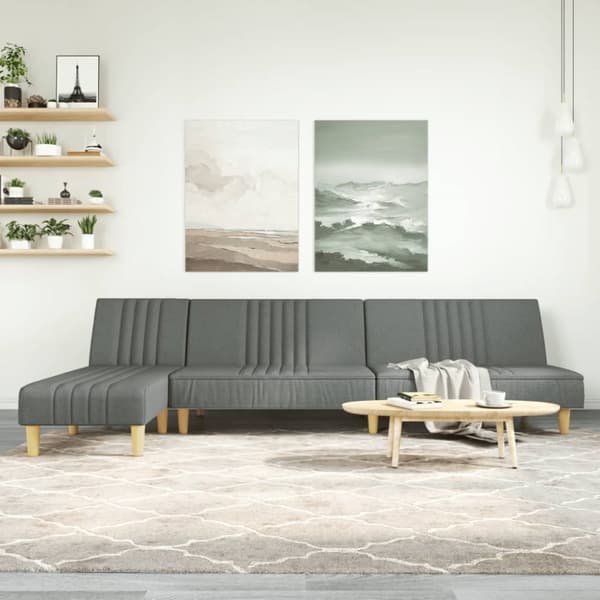 L-formad soffa mörkgrå 255x140x70 cm tyg