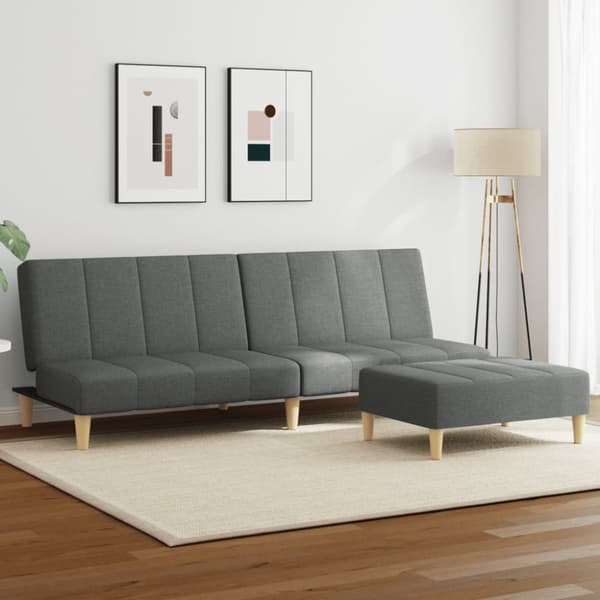 Bäddsoffa 2-sits med fotpall mörkgrå tyg