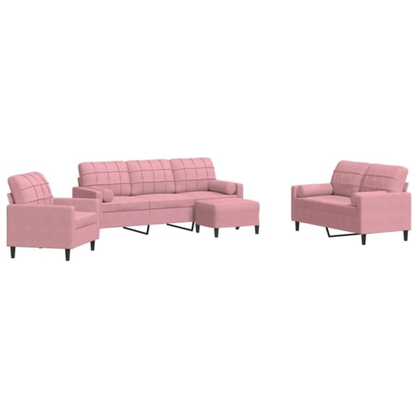 Soffgrupp med dynor och bolster 4 delar rosa sammet