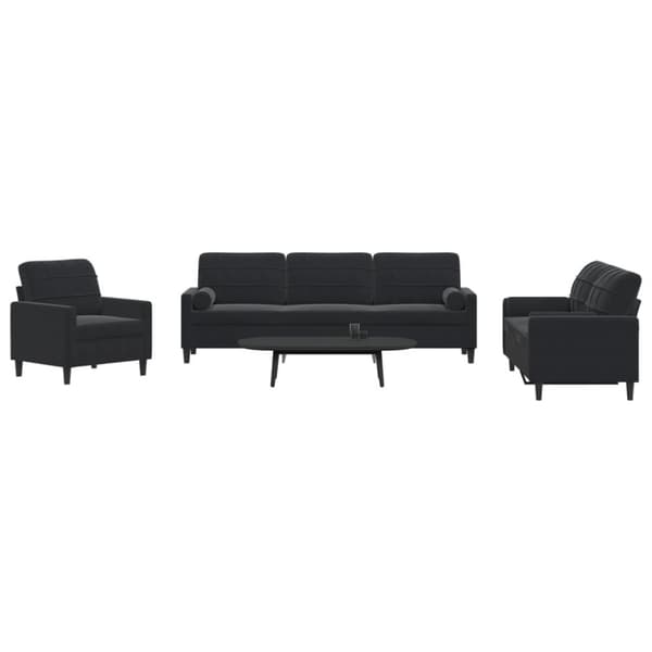 Soffgrupp med dynor och bolster 3 delar svart sammet
