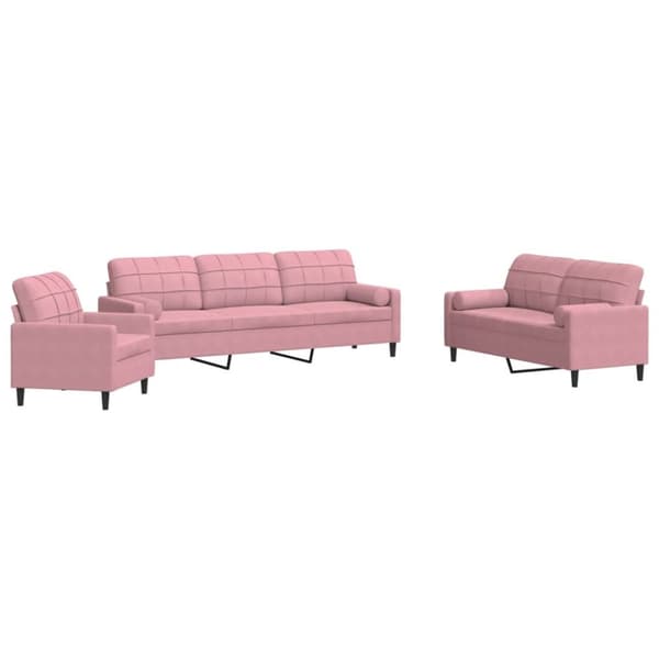 Soffgrupp med dynor och bolster 3 delar rosa sammet