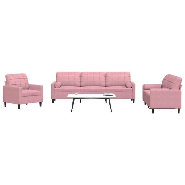 Soffgrupp med dynor och bolster 3 delar rosa sammet