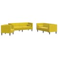 Miniatyrbild 2 av 2: Soffgrupp chesterfield 3 delar bolsterkuddar gul sammet