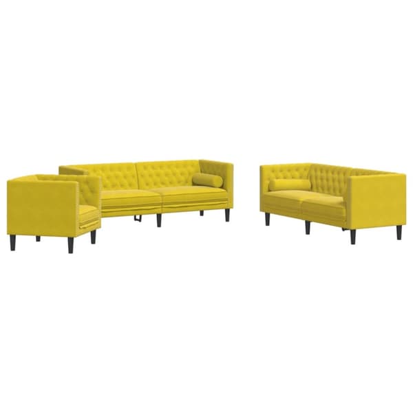 Soffgrupp chesterfield 3 delar bolsterkuddar gul sammet