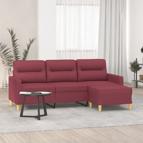 3-sitssoffa med fotstöd vinröd 180 cm tyg