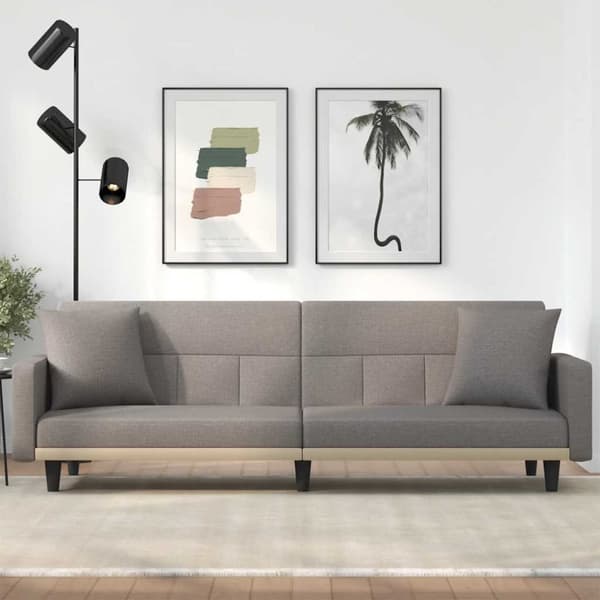 Bäddsoffa med kuddar taupe tyg