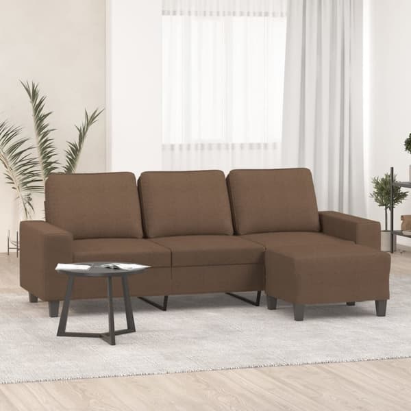 3-sitssoffa med fotpall Brun 180 cm tyg