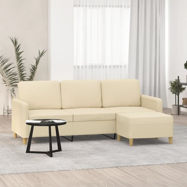 3-sitssoffa med fotpall Gräddvit 180 cm tyg