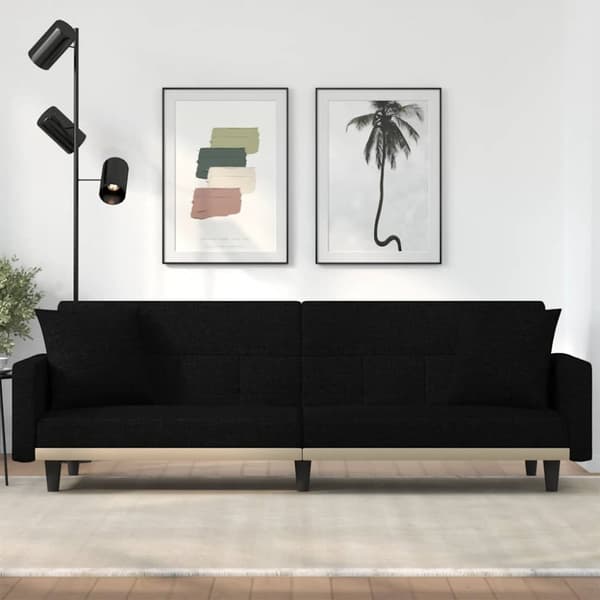 Bäddsoffa med kuddar svart tyg