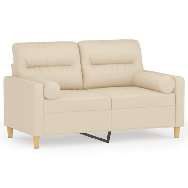 2-sits soffa med prydnadskuddar gräddvit 120 cm tyg