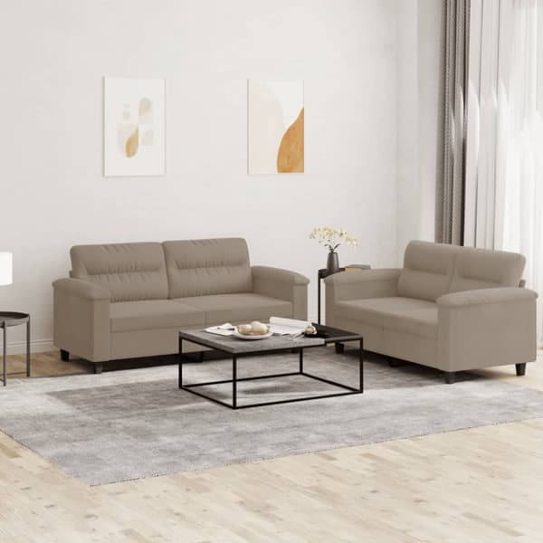 Soffgrupp med kuddar 2 delar taupe mikrofibertyg