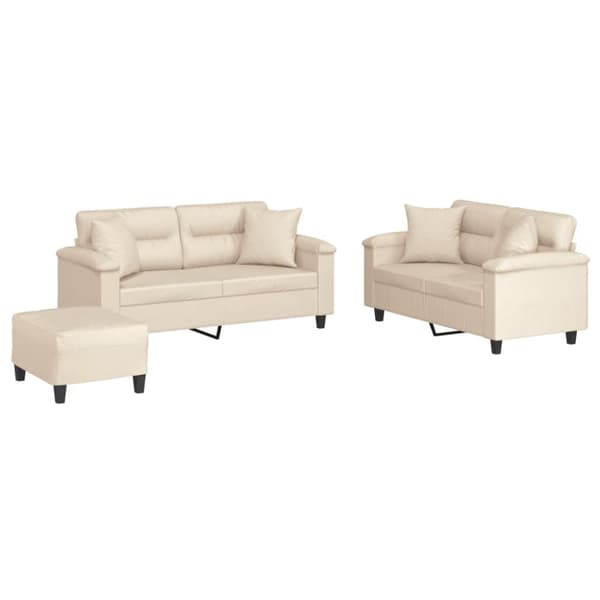 Soffgrupp med kuddar 3 delar Beige mikrofibertyg