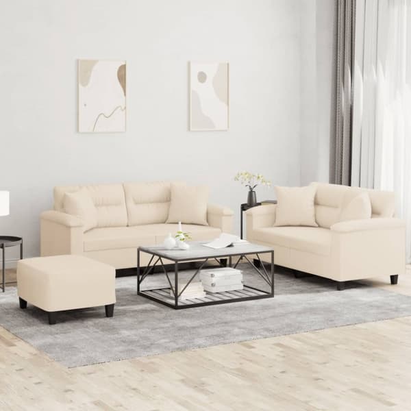 Soffgrupp med kuddar 3 delar Beige mikrofibertyg